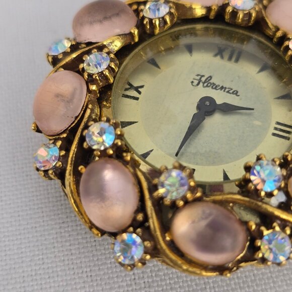 Vintage Florenza Pink Rhinestone Watch Brooch - Picture 6 of 6